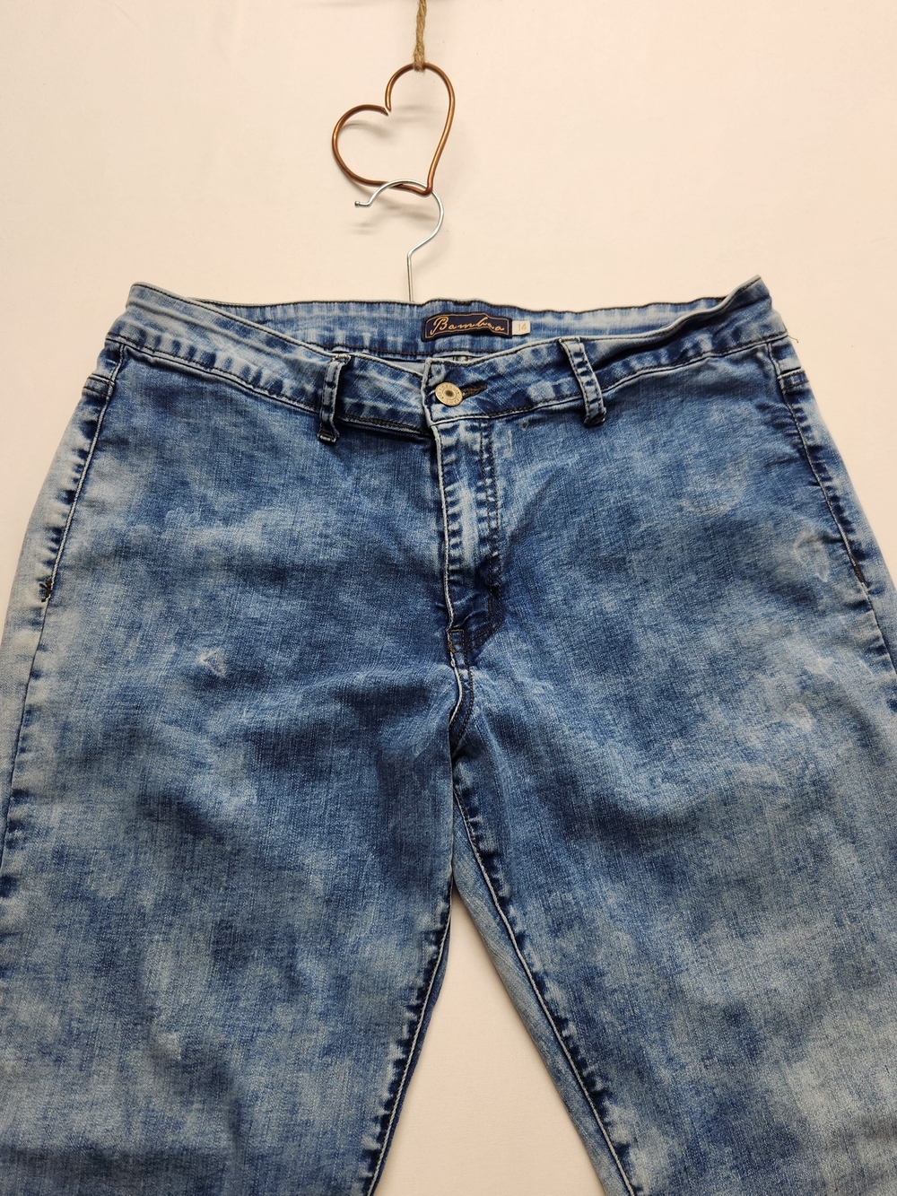 ⭐️Bamboo Acid Wash Jeans Size 14 Blue Smooth Front Stretch 80s Streetwear 